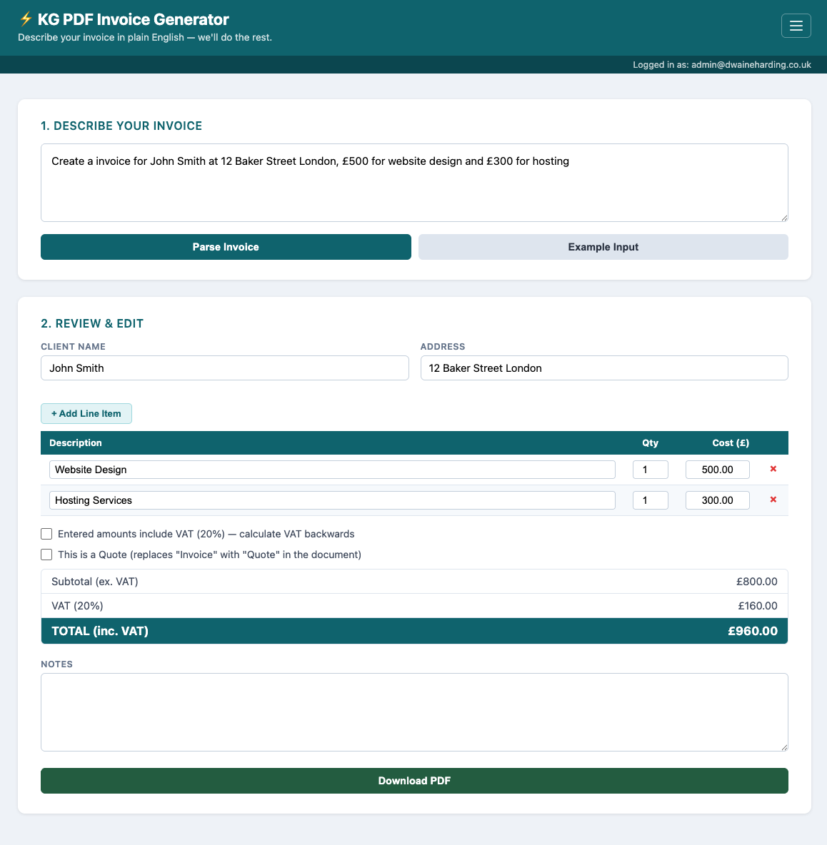 Invoice creation